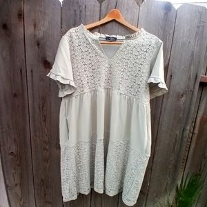 SUZANNE BETRO Dress Size 2X Light Green Boho Crochet Trapeze Style